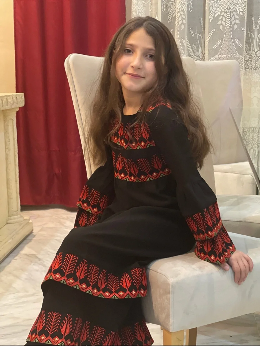 Black and Red Embroidered Palestinian Maxi Dress - Picture 4 of 7